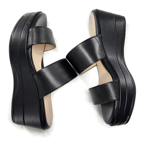 Cole Haan Grand Ambition Black Dual Wide Strap Slide-On Platform Wedge Sandals - Picture 11 of 14